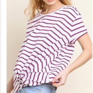 🎉HP🎉Striped Short Sleeve Top w/ Gathered Detail